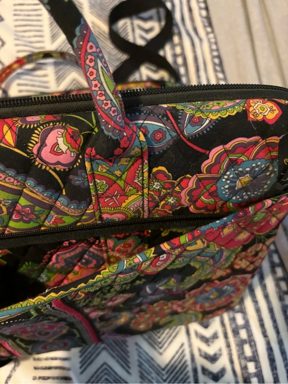 Vera Bradley Black Quilted Laptop Tote with Multicolor Paisley